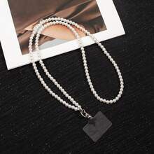 Fashion Pearl Phone Lanyard, Long & Short Women's Phone Strap, Pearl Crossbody Bag Chain, Long Shoulder Bag Charm & Universal Phone Chain - Pearl Silver - View 3