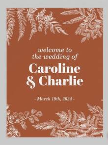 Custom Terracotta Fern Wedding Welcome Sign, Customizable With Couple's Names And Date, Wedding Signage, Warm Orange Botanical Canvas Print Welcome Board, Suitable For Bohemian Style Wedding (Easel Not Included) - Multicolor - View 7
