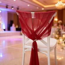 10 piezas de bandas de tul para boda para decoración, cinta para respaldo de silla rectangular, tela de queso rústica, accesorios de fotografía, decoración elegante para cena de aniversario, fiesta de graduación, barbacoa, ceremonia y recepción - Burdeos - Ver 4