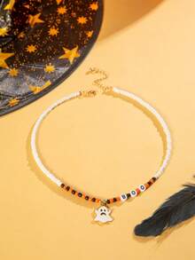imoli 1 pièce/Collier pendentif fantôme en perles de lettres acryliques d'Halloween, convient pour une fête effrayante et mignonne, accessoire de costume d'Halloween, bijou - 27134-2-couleurs - Voir 4