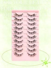 10對3D貓眼假睫毛，自然款纖長蓬鬆仿貂毛假睫毛 - 黑色 - 查看 8