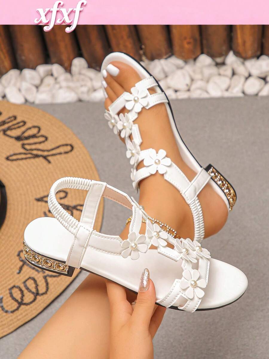 Xfxf Teen Floral High Heel Sandals, Breathable Open Toe Design, Suitable For Campus/Casual Home/Beach Vacation And Other Occasions