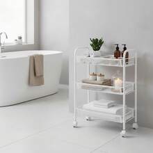 Inde CONFORTIME | Carrito Auxiliar con Ruedas 3 Niveles, Estantería Metálica Blanca con Cestas de Rejilla y Ganchos, Carrito de Cocina y Verdulero, Mueble Auxiliar de Baño para Almacenaje del Hogar - 3 Niveles Blanco - Ver 5