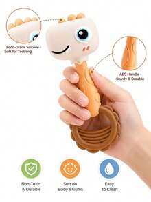 2-In-1 Baby Rattle Teether Set, Cute Cartoon Dinosaur Rabbit Crab Deer Soft Silicone Teething Rattle, Suitable For 0-12 Months Infants, Tummy Time, Stroller, Car, Nursery Sensory Toy, Perfect Baby Shower, Newborn, 1st Birthday Gift - Multicolor - View 5