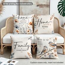 4 buc. huse de pernă decorative pentru canapea, albastru și maro, cu model floral cu păsări și text, imprimate pe o singură față, din material piele de piersică prietenos cu pielea, 45*45 cm, potrivite pentru casă, dormitor, living, petreceri și decor de sărbători, cadou, fără umplutură - Multicolor - Vizualizare 1
