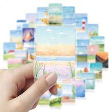 50 Peças Autocolantes de Paisagem e Cenário em Aguarela para Decoração de Diário e Scrapbook Lukesen Material Escolar - 50 unidades - Ver 4