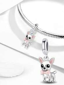 1 pieza Encanto de perro mascota lindo de plata esterlina 925, adecuado para hacer pulseras/brazaletes de mujer, manualidades de joyería y decoración diaria - perro de ojos grandes - Ver 4