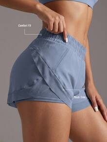 Soyun 1pc New Mesh + 2pcs Yoga Fitness Shorts With Built-In Pockets, Suitable For Daily Casual Outdoor Activities Sports Summer - Baby Blue - View 10