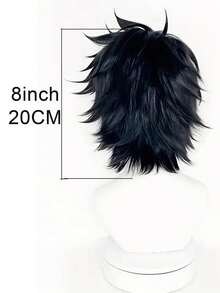 Universelle schwarze Kurzhaar 8 Zoll Synthetikfaser vielseitige Unisex Vollkopfperücke komplette Perücke Feiertagsparty täglicher Gebrauch Cosplay Perücke - Schwarz - Übersicht 7