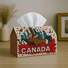 1pc Canadian Moose Design Tissue Box Cover - Vintage Fun Bold Napkin Holder, Suitable For Home, Kitchen And Car Decor | Multi-Functional Fabric Tissue Dispenser With Floral Details | Perfect For Christmas, Halloween And Daily Use - Multicolor - View 5