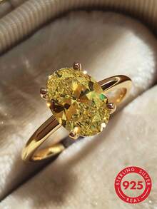 1 pieza Anillo rectangular de lujo elegante de plata de ley 925 con cuatro garras para mujeres, regalo de joyería, regalo de cumpleaños, regalo de fiesta - Dorado 7 - Ver 9