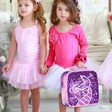 3 Pieces Girls Purple Mermaid Tail Scale Print Reversible Sequin Material Adjustable Straps Cute Style Backpack Set For Back-To-School & Daily Travel - Fish Tail - View 6