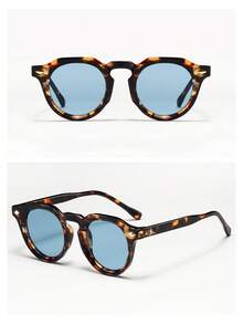 1pc Unisex Retro Round Small Frame Minimalist Personalized Fashion Glasses, Suitable For Travel, Holidays, Beach And Daily Wear - Tortoise Shell Frame Blue Piece - View 4
