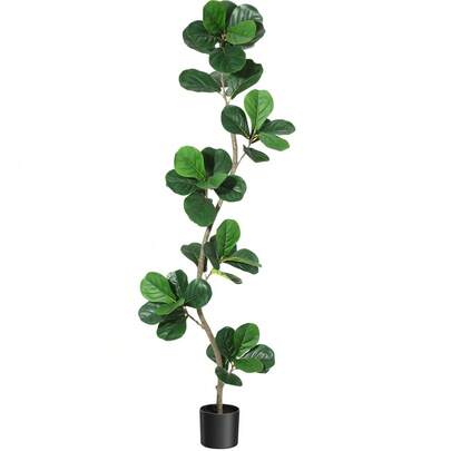 Artificial Fiddle Leaf Fig Tree – Large Faux Decorative Plant In Black Nursery Pot – Realistic Indoor/Outdoor Home Or Office Decor, Perfect Housewarming Gift, Multiple Size Options