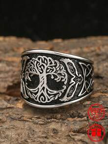 1pc Vintage Distressed Carved Tree Of Life Ring With Flying Birds On Both Sides, 925 Sterling Silver, Size 7-11, Daily Wear Valentine's Day Gift, Comes With Gift Box - Silver - View 5