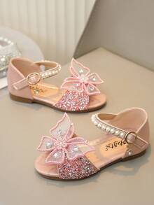 Vielseitige Prinzessinnen-Sandalen für Kinder mittlerer bis großer Größe, weiche Sohle, komfortables Design, verziert mit Strass-Schleife und Perlenanhänger, geeignet für Einkaufszentrum und Lässig aktivitäten - Pink - Übersicht 4