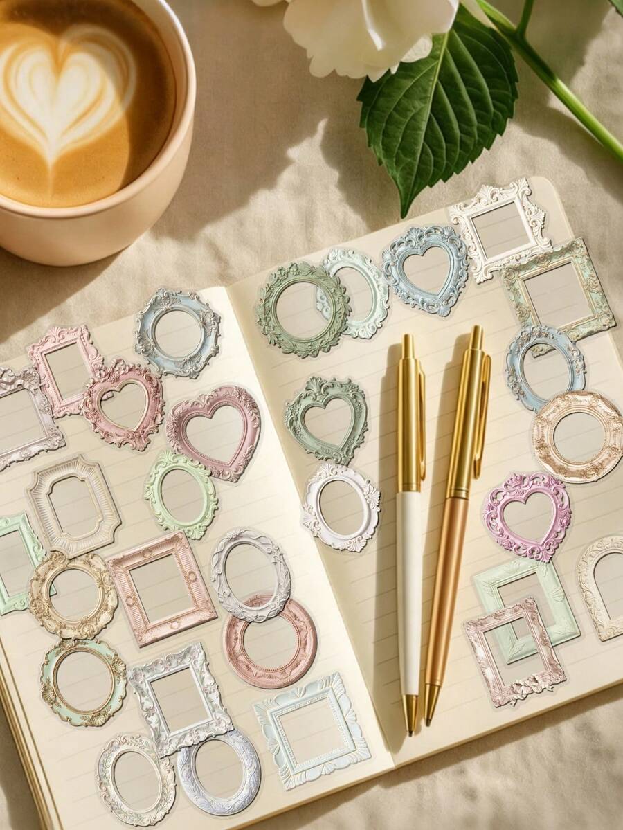 50pcs Frame Decorative Stickers For Phone Case, Notebook, Scrapbook, Planner, Journal, Envelope, Greeting Card, Guitar, Skateboard, Self-Adhesive Decals, Birthday Gift - Multicolor - View 1