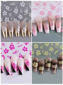 3D Hawaiian Floral Nail Stickers - Hibiscus Flower Decals DIY Tropical Summer Spring Pink, Rose Red, Yellow, Blue, Black, White Floral Nail Art Stickers Self-Adhesive Nail Decoration - Multicolor - View 7