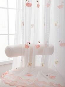 1PC Perforated Lightweight Pink Animal Pattern Embroidered Sheer Curtain, Suitable For Balcony And Window, Sheer Curtain For Matching - Multicolor - View 9