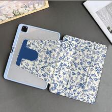 藍色花卉印花平板保護殼，透明背板附筆槽，相容 iPad 11(A16 2025)，支援自動休眠/喚醒，相容小米 5/5PRO/6/6PRO/7/7PRO，相容華為 Matepad，相容榮耀 Pad - 彩色 - 查看 8