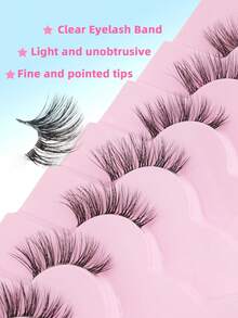 SHIDISHANGPIN 7 Pairs Half Eye False Eyelashes, Natural Lengthening Outer Corner, Clear Stem, Reusable, Suitable For Women's Date Makeup - Black - View 4
