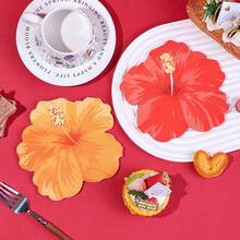 20/40/60 Peças, Guardanapos em Formato de Flor de Hibisco Havaiana, 2 Camadas, Descartáveis, Estampa de Hibisco Vermelho e Laranja, Suprimentos de Mesa para Aloha Luau, Churrasco de Verão, Decorações para Festa na Piscina e Luau, Churrascos na Praia, 13*13 Polegadas - Visão 4
