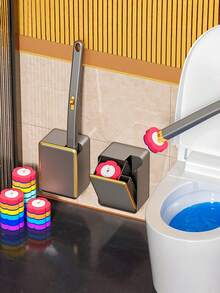 1 Set Elegant Gun Gray Bathroom Toilet Cleaning Kit With Disposable Replaceable Brush Head Toilet Cleaning System, Multi-Functional Bathroom Toilet Brush Set, Summer Bathroom Decor, Bathroom Cleaning Tools, Summer Pool Cleaning Tools - Multiple Styles - View 3