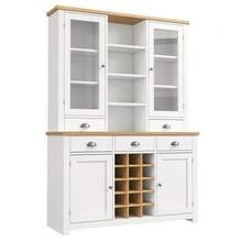 Multifunctional Tall Cabinet For The Home, With Anti-Tip Device, Freestanding Unit For Kitchen And Living Room, Glass Door, Metal Handles And Soft-Close System, Removable Wine Rack, White - White - View 10