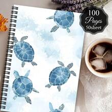 1pc Aesthetic Marine Animals Notebook , Voyage Diary Spiral Notebook Travel Journal Funny Floral Office Planner Ocean Learning Plan Notepads Birthday Present Guestbook Gift For Woman Friend The Main Subjects Are Several Blue-Hued School Supplies - H - View 6