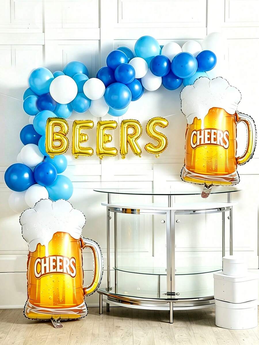 7件組啤酒主題派對氣球，包含啤酒杯形氣球、「BEERS」金色氣球橫幅，適用於夏季派對、啤酒節、生日派對、婚禮及各種裝飾場景 - 彩色 - 查看 1