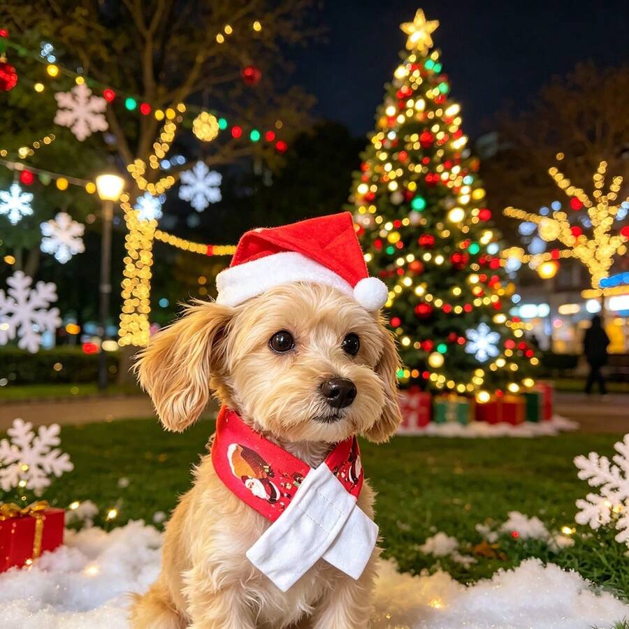 1 Set Cat Santa Hat With Scarf, Christmas Hats For Cats Small Dog Santa Hat Christmas Costume For Cat Rabbit Puppy Doll Decoration - Red - View 1