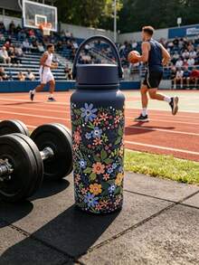 32OZ Insulated Water Bottle Large Capacity 3D Pattern Printed Vacuum Double Wall Thermal Insulation Hot & Cold Water Flask With Handle For Outdoor Sports More Convenient - Multicolor - View 3