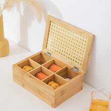 Bamboo Tea Storage Organizer With Lid – 6 Compartment Multi-Functional Box For Tea Bags, Coffee Pods & Loose Leaf, See- For Easy View, Space Saving - Natural Wood Color - View 7