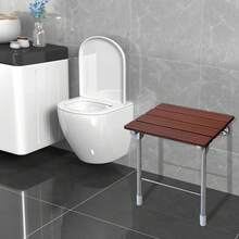 Ubfhonsi Modern Folding Shower Chair, Wall Mounted Shower Chair, Bathroom Shower Seat - Brown + Silver - View 5