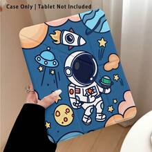 Funda protectora de acrílico cristalino con efecto pintado de astronauta, cohete y planeta, con soporte, compatible con Honor/Apple/ y otros modelos de tabletas populares, plegable anti-doblez, esquinas reforzadas de silicona, función de activación/suspensión automática, ranura para lápiz incorporada, soporte plegable multi-ángulo - Regalo perfecto para las vacaciones - Multicolor - Ver 4