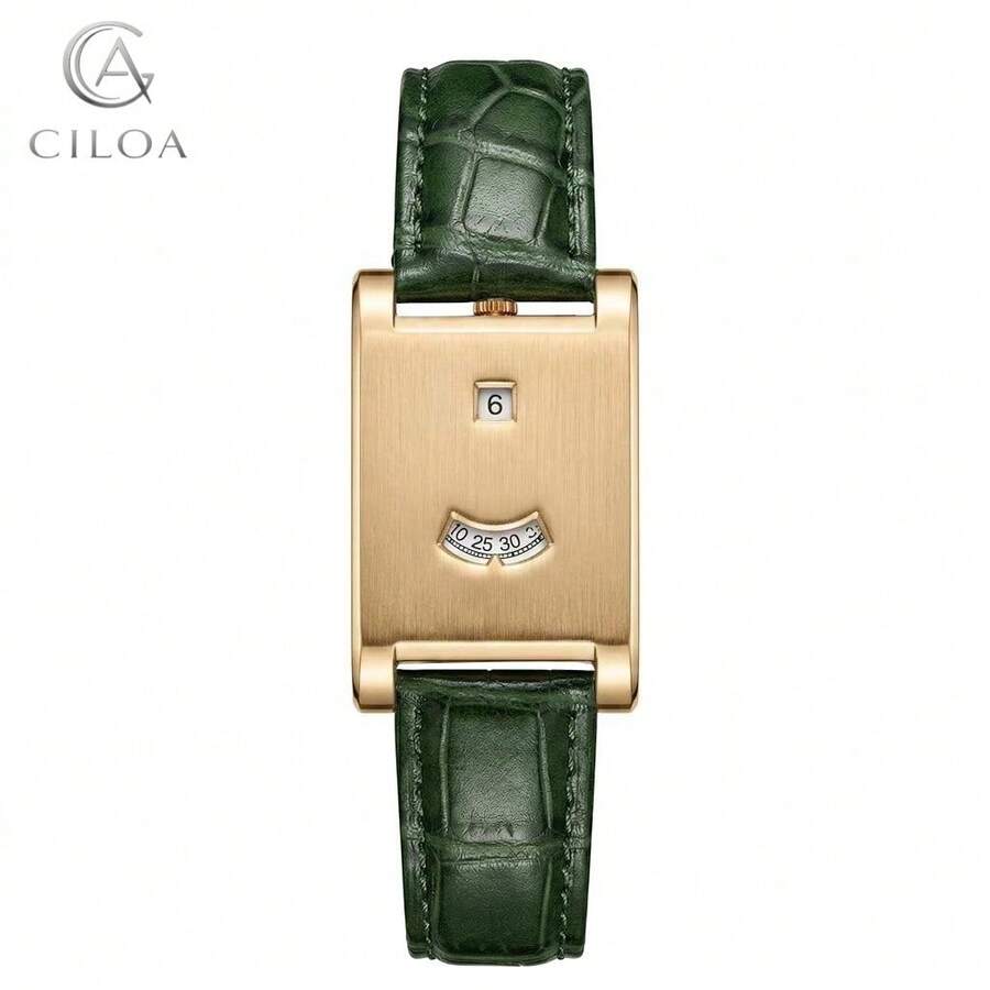 Reloj CILOA de cuarzo resistente al agua con esfera cuadrada única para hombre[522] - Verde militar - Ver 1