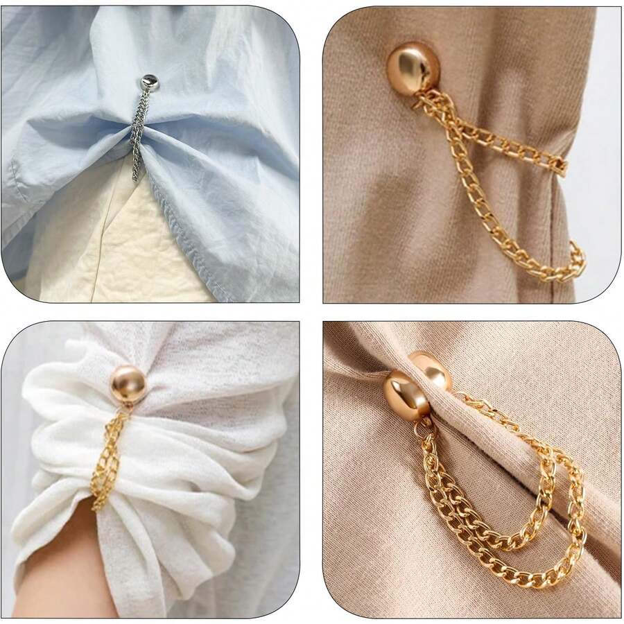 5pcs Multifunctional Magnetic Clips, New Strong Magnetic Scarf Clips With Chain, Shirt Clips, Fashion Accessories, Used For Tightening T-Shirt Hem, Collar And Pants Leg, Halloween Decoration - Random Style - View 1