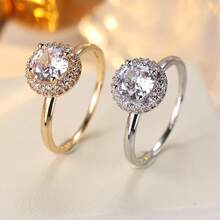 1pc Minimalist Geometric Round Design Cubic Zirconia Women's Ring - Multicolor - View 7