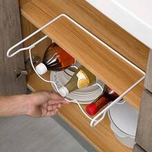1 pieza Estante y gabinete de almacenamiento para vino, soporte para botellas de vino y agua para refrigerador, estante colgante deslizante de hierro, estante de exhibición y almacenamiento de vino, adecuado para el hogar, bar y encimera de cocina de despensa, suministros de cocina - Blanco - Ver 8
