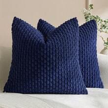 1pc/2pcs Bohemian Striped Throw Pillow Cover (Pillow Insert Not Included), Soft Plush Corduroy Solid Color Decorative Square Pillow Case, Suitable For Holiday, Sofa, Bedroom, Bed, All Seasons Use. - Royal Blue - View 15