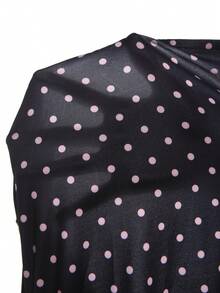 DOUCIU Polka Dot Print Spaghetti Strap Backless Fitted 3/4 Length Jumpsuit, Sexy Party Club Outfit - Black - View 6