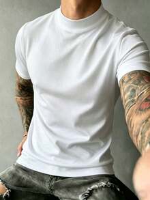 Men's Versatile And Casual Solid Color Short-Sleeved Turtleneck T-Shirt, Spring/Summer 7JII - White - View 1