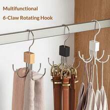 1/4pcs, 360° Rotating Wooden Multi-Hook Hanger, Space-Saving Closet Storage Organizer For Scarves, Bags And Belts - Multicolor - View 4