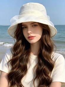 1 pieza Nuevo sombrero de cubo de hilo de nube plisado para mujer, elegante y versátil, sombrero de sol de moda para verano, protección solar para viajes al aire libre, sombrero de cubo, sombreros, artículos esenciales para vacaciones, sombrero de cubo, sombreros para mujer - multicolor - Ver 2