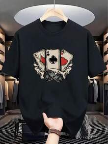 Fashionable Men's T-Shirt With Print - 黑色 - 查看 1