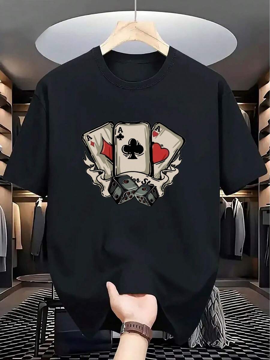 Fashionable Men's T-Shirt With Print - 黑色 - 查看 1