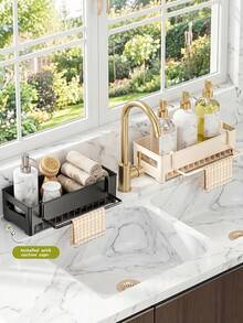 1Pc For Home Cooks, Kitchen Sink Caddy Organizer With Double Towel Racks, Countertop Storage Holder. Drainable, Rust-Resistant, Easy To Clean And Space-Saving. Great For Sponges, Soap And Cleaning Tools, Ideal For Daily Kitchen Organization. - Multicolor - View 7