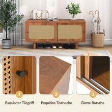 Scarpiera in rattan con 2 ante / Scarpiera moderna / con ripiano regolabile / Scarpiera elegante / Facile da pulire e montare / Per ingresso, soggiorno e camera da letto, 104*40*48 cm - Noce - Visualizzare 4