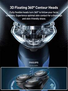 PHILIPS Cabeça de Lâmina Flexível 360° Garante Sem Ângulos Mortos, Uso Seco e Úmido, Proporciona Experiência de Barbear Confortável e Amigável à Pele, Suporta Carregamento Rápido, Longa Duração da Bateria, Equipado com Cabo Ergonômico e Display LED Inteligente - Visão 7
