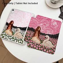 Pink Swirl, Flower And Swan, Girl Pattern Painted Effect Tablet Protective Case With Stand, Compatible With Honor 8/9/10/X8/X8A/X9/X8Pro/X9Pro, MatePad SE 11 Inch/MatePad 11 Inch/11.5 Inch, MatePad Pro, Apple 10th/11th Gen 2025 (A16), Galaxy Tab A7/A9 And Other Popular Models - Multicolor - View 2